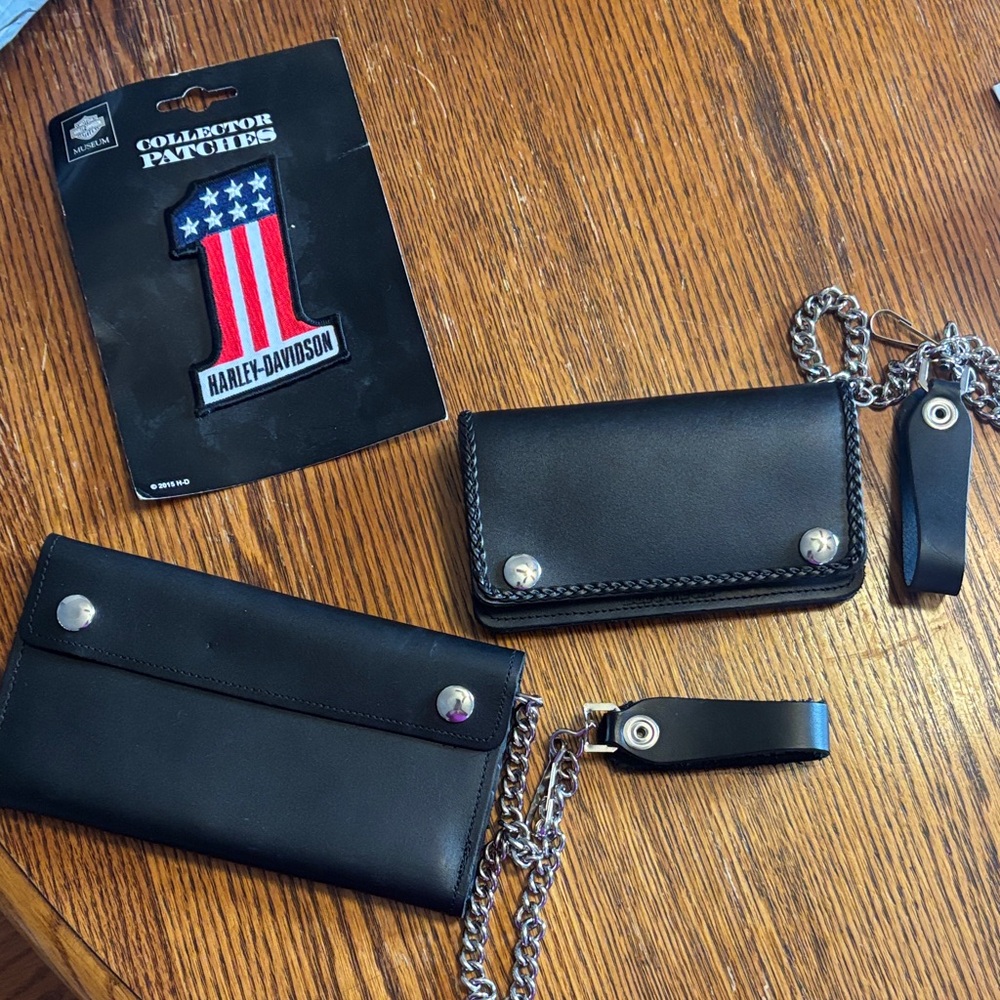 Black Leather Bikers wallet Set with Chain